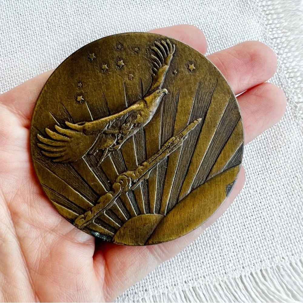 VINTAGE Eagle Sun Stars Brass Unisex Belt Buckle Charles Lindbergh Aviation USA